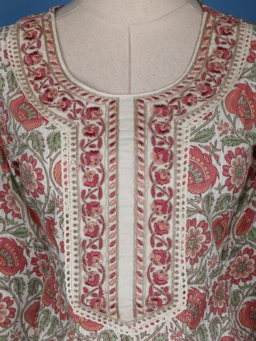 White Floral Designed Cotton Salwar Suit - Diadem