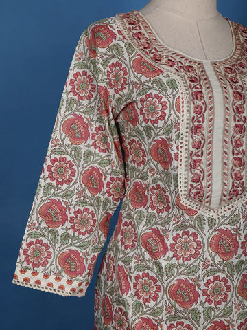 White Floral Designed Cotton Salwar Suit - Diadem