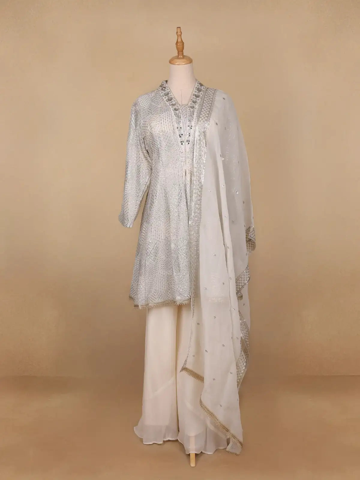 White Floral Designed Georgette Salwar Suit - Diadem