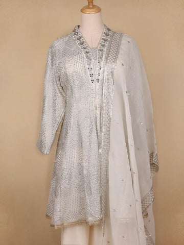 White Floral Designed Georgette Salwar Suit - Diadem