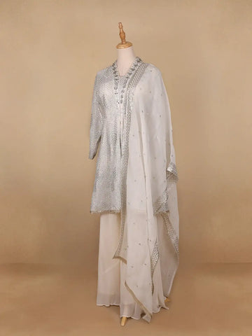 White Floral Designed Georgette Salwar Suit - Diadem