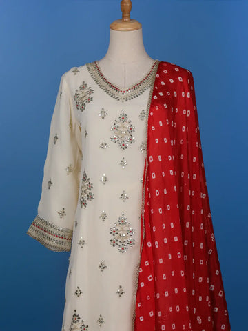 White Floral Designed Georgette Salwar Suit - Diadem