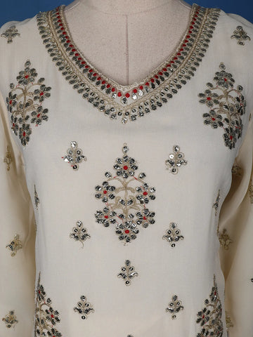 White Floral Designed Georgette Salwar Suit - Diadem