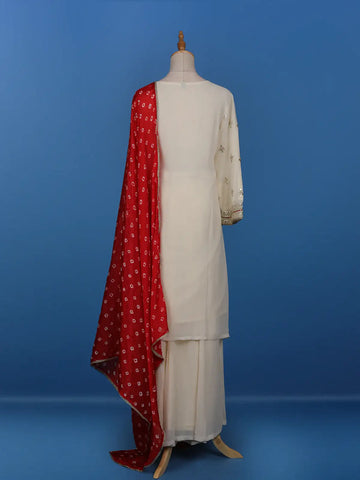 White Floral Designed Georgette Salwar Suit - Diadem