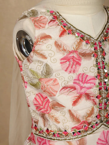 White Floral Designed Semi Silk Lehenga - Diadem