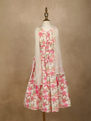 White Floral Designed Semi Silk Lehenga - Diadem