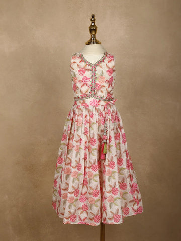 White Floral Designed Semi Silk Lehenga - Diadem