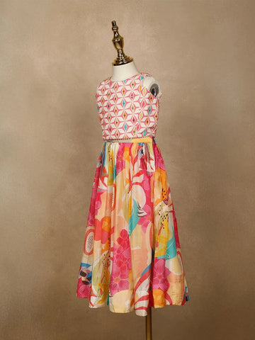 White Floral Designed Semi Silk Lehenga - Diadem