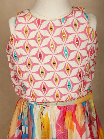 White Floral Designed Semi Silk Lehenga - Diadem