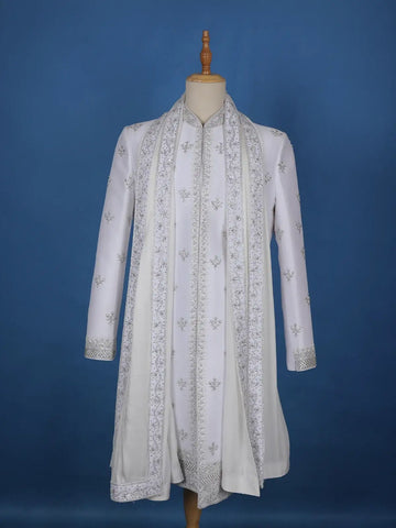 White Floral Designed Sherwani Suit - Diadem