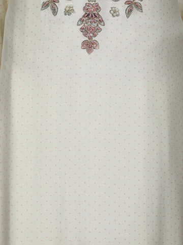 White Floral Embroidery Cotton Palazzo Salwar Suit - Diadem