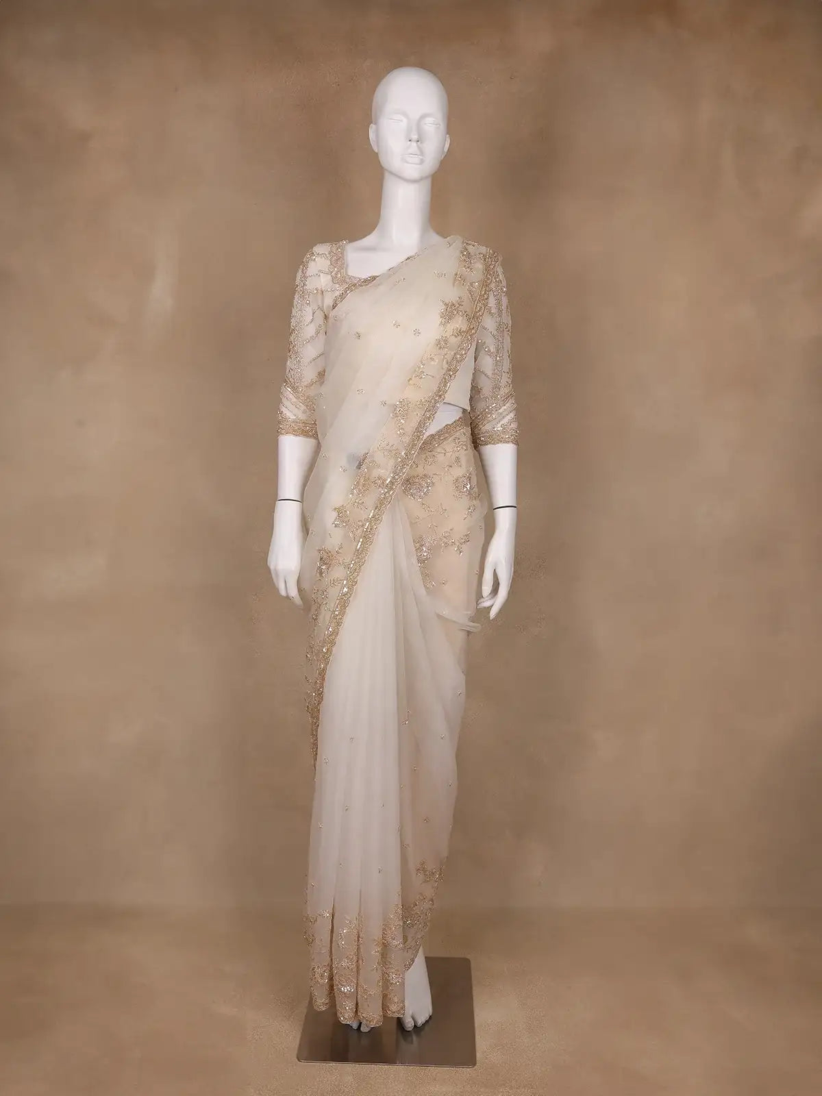 White Floral Embroidery Organza Designer Saree - Diadem