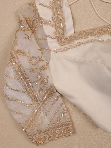 White Floral Embroidery Organza Designer Saree - Diadem