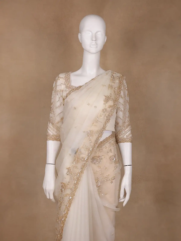 White Floral Embroidery Organza Designer Saree - Diadem