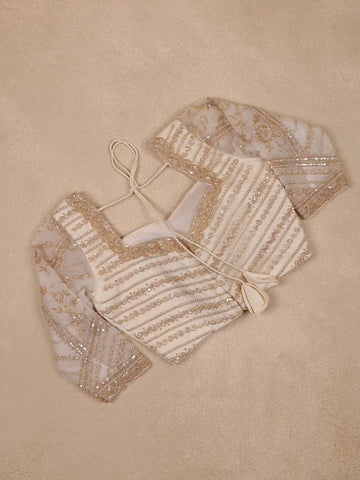 White Floral Embroidery Organza Designer Saree - Diadem