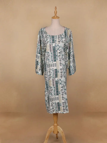 White Floral Printed Cotton Kurti - Diadem