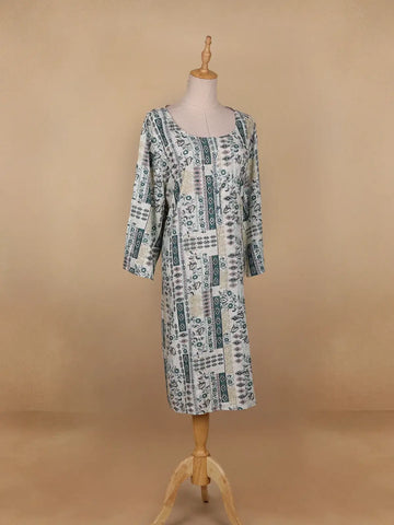 White Floral Printed Cotton Kurti - Diadem
