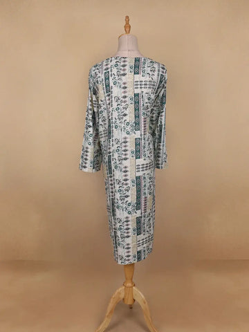 White Floral Printed Cotton Kurti - Diadem