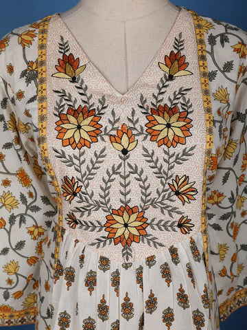 White Floral Printed Cotton Salwar Suit - Diadem