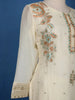 White Floral Printed Raw Silk Straight Cut Salwar Suit - Diadem