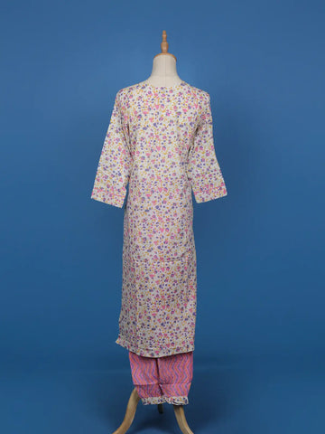 White Multicolor Floral Print Cotton Straight Salwar Suit - Diadem
