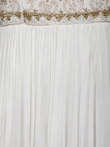 White Sequins And Floral Embroidery Crepe Gown - Diadem