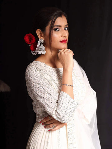 White Sequins Embroidered Georgette Palazzo Salwar Suit - Diadem