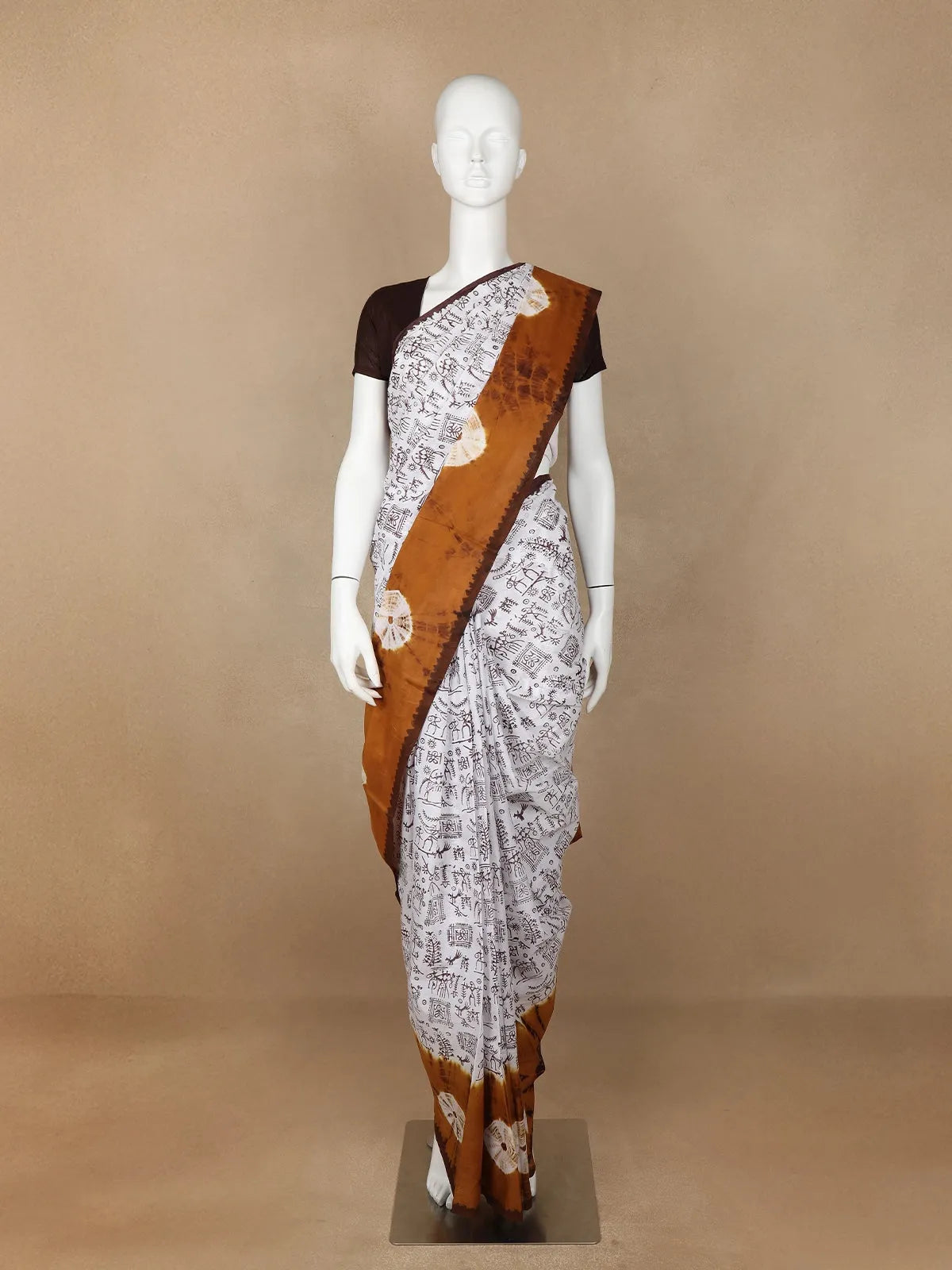 White Warli Designed Cotton Saree - Diadem