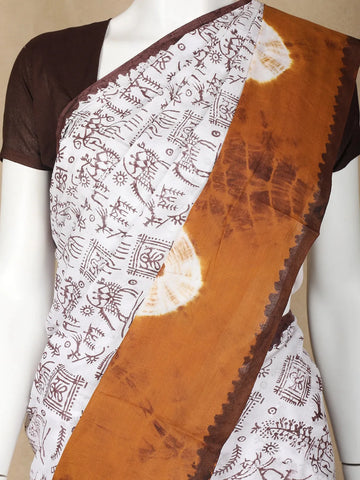 White Warli Designed Cotton Saree - Diadem