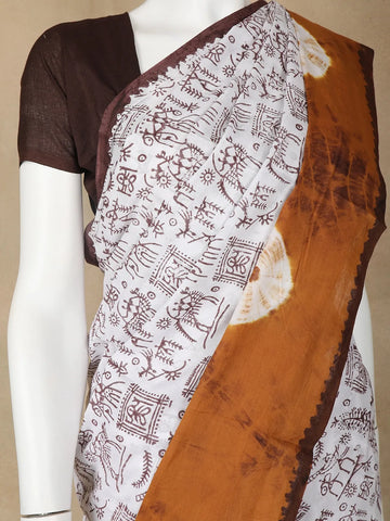 White Warli Designed Cotton Saree - Diadem