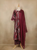 Wine Abstract Printed Cotton Salwar Suit With Dupatta - Diadem