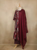 Wine Abstract Printed Cotton Salwar Suit With Dupatta - Diadem