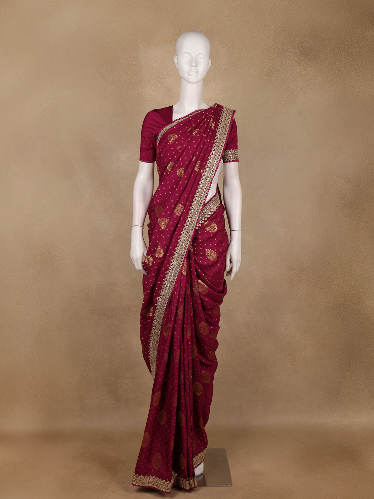 Wine Butta Woven Design Banarasi Silk Saree