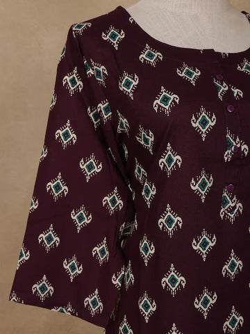 Wine Diamond Design Print Rayon Kurti - Diadem