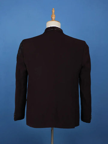 Wine Embellished Satin Men's Suit with Leaf Sequin Work - Diadem
