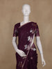 Wine Floral Design Semi Banarasi Silk Saree
