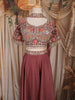 Wine Floral Embroidered Design Crepe Palazzo Suit With Dupatta
