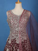Wine Floral Embroidered Design Net Gown