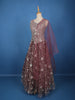 Wine Floral Embroidered Design Net Gown