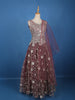 Wine Floral Embroidered Design Net Gown
