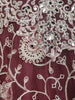 Wine Floral Embroidered Design Net Gown