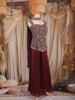 Wine Floral Embroidered Design Organza Palazzo Suit