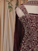 Wine Floral Embroidered Design Organza Palazzo Suit