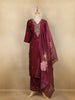 Wine Floral Embroidered Semi Silk Salwar Suit With Dupatta - Diadem