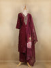 Wine Floral Embroidered Semi Silk Salwar Suit With Dupatta - Diadem