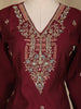 Wine Floral Embroidered Semi Silk Salwar Suit With Dupatta - Diadem