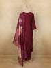 Wine Floral Embroidered Semi Silk Salwar Suit With Dupatta - Diadem
