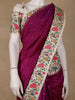 Wine Floral Embroidered Tussar Silk Saree - Diadem