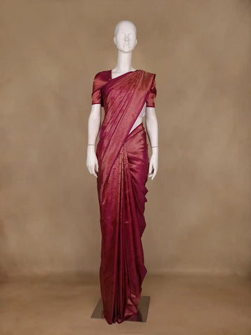 Wine Floral Motif Woven Design Pure Kanchipuram Silk Saree - Diadem