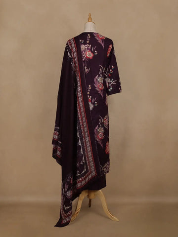 Wine Floral Printed Cotton Salwar Suit With Dupatta - Diadem